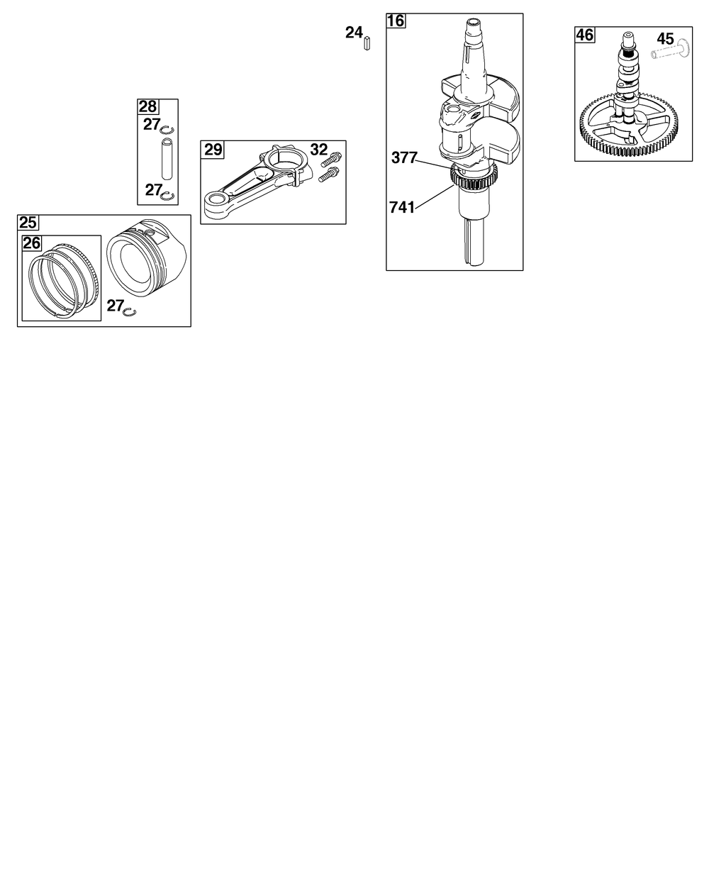 Crankshaft Group Diagram and Parts List for 44C877-0001-B5 400000 - 699999 Briggs and Stratton Engine